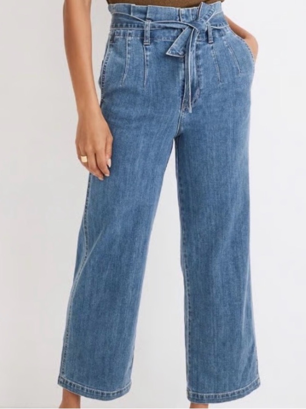 Madewell Paperbag High Rise Wide Leg Jeans Tie Belt Blue Denim